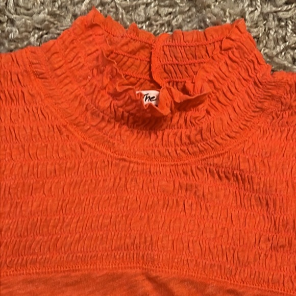 WE THE FREE Free People Caroline Mock Neck LS Smocked Top Orange Flame Large - Picture 9 of 13